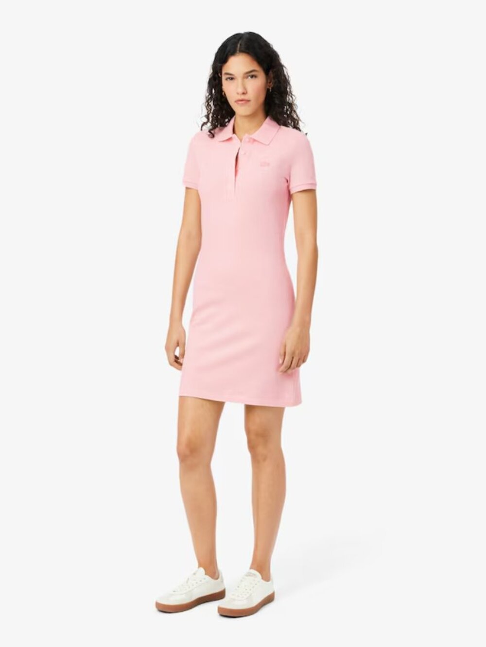 Lacoste Coral Pink Polo Dress White Collar